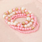 4 PCS White Pearl Beaded Bracelet Set