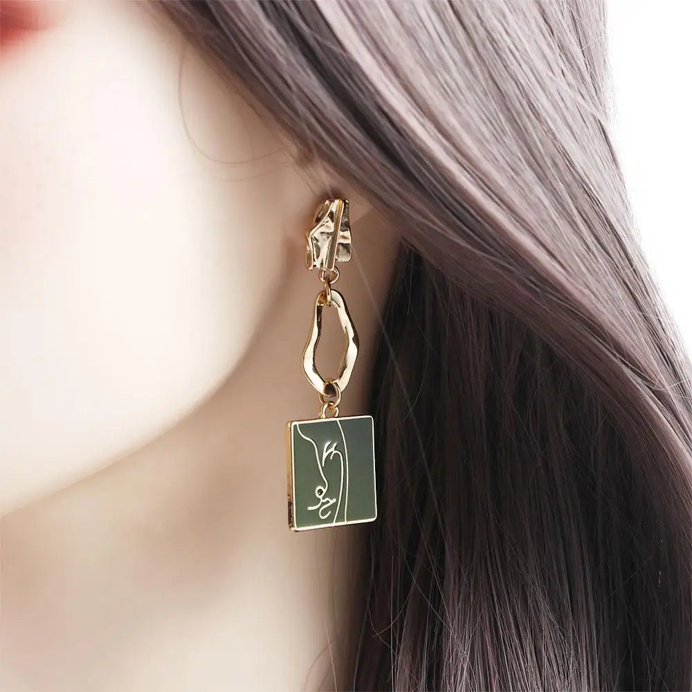 Abstract Face Red & Green Earrings