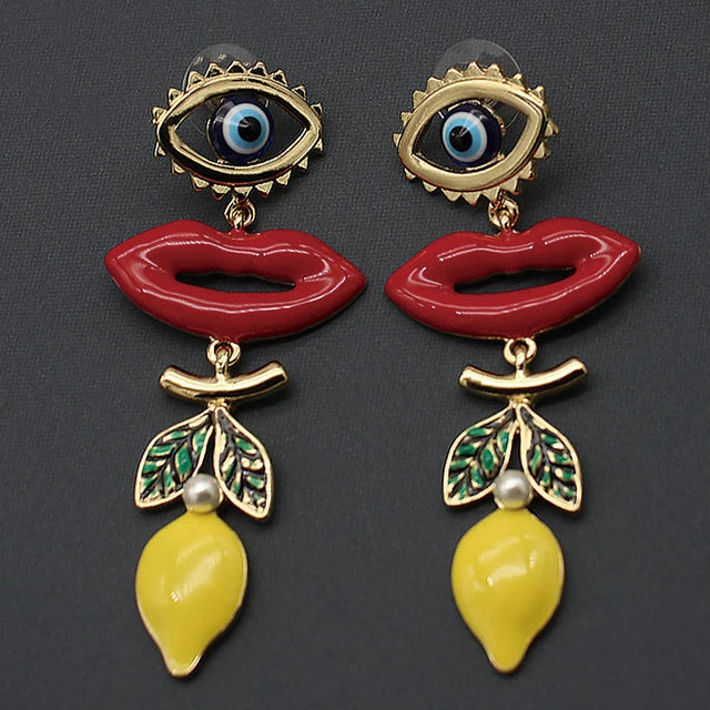 Evil Eye Lemon Lips Earrings