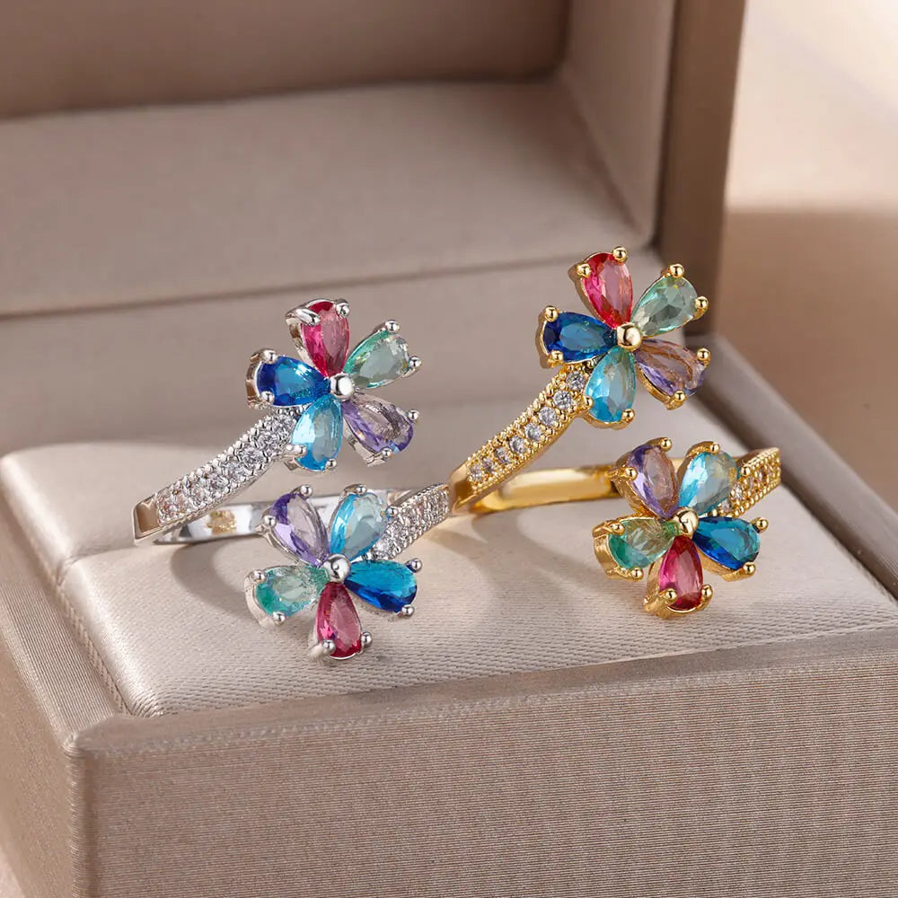 Colored Double Flower Ring