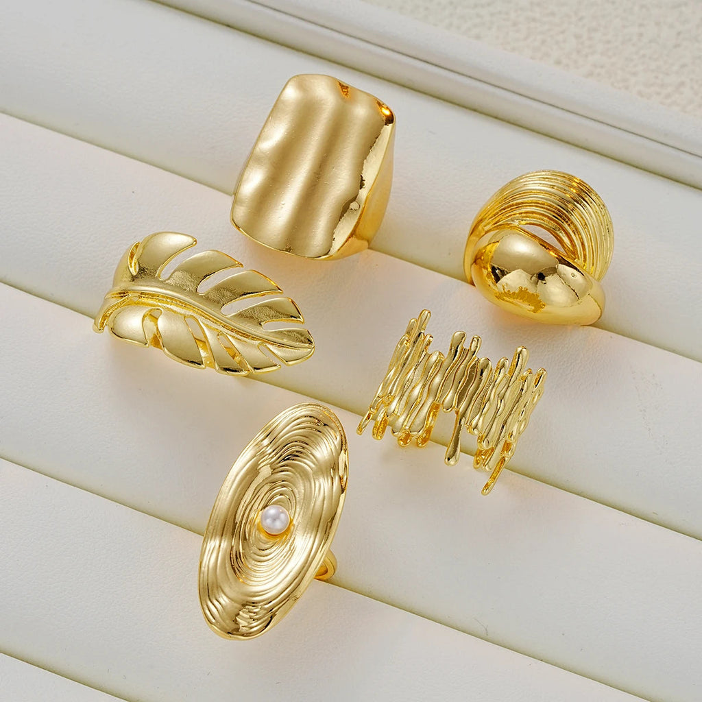5 PCS Statement Textured Gold Ring Set