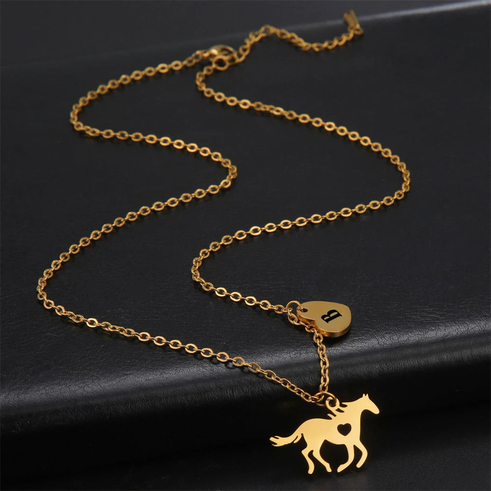 Horse Heart Initial Necklace