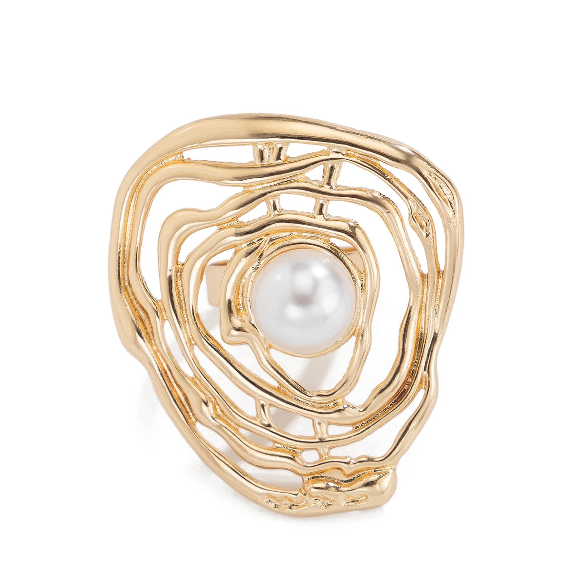 Hollow Inlaid Pearl Ring