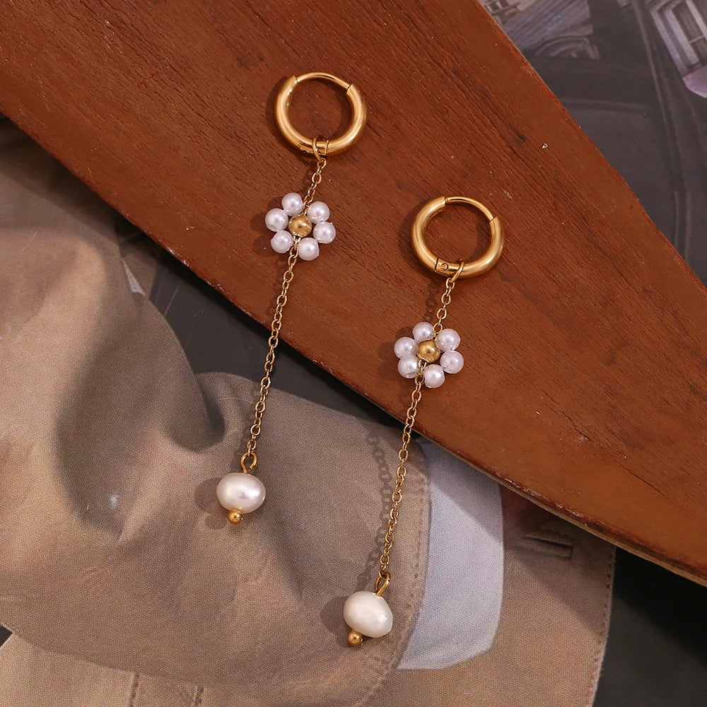 Pearl Flower Hoop Earrings