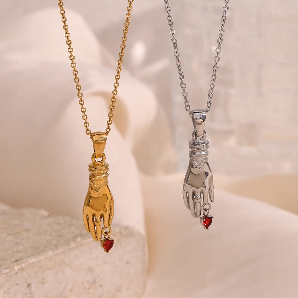 Hand Rhinestone Heart Necklace