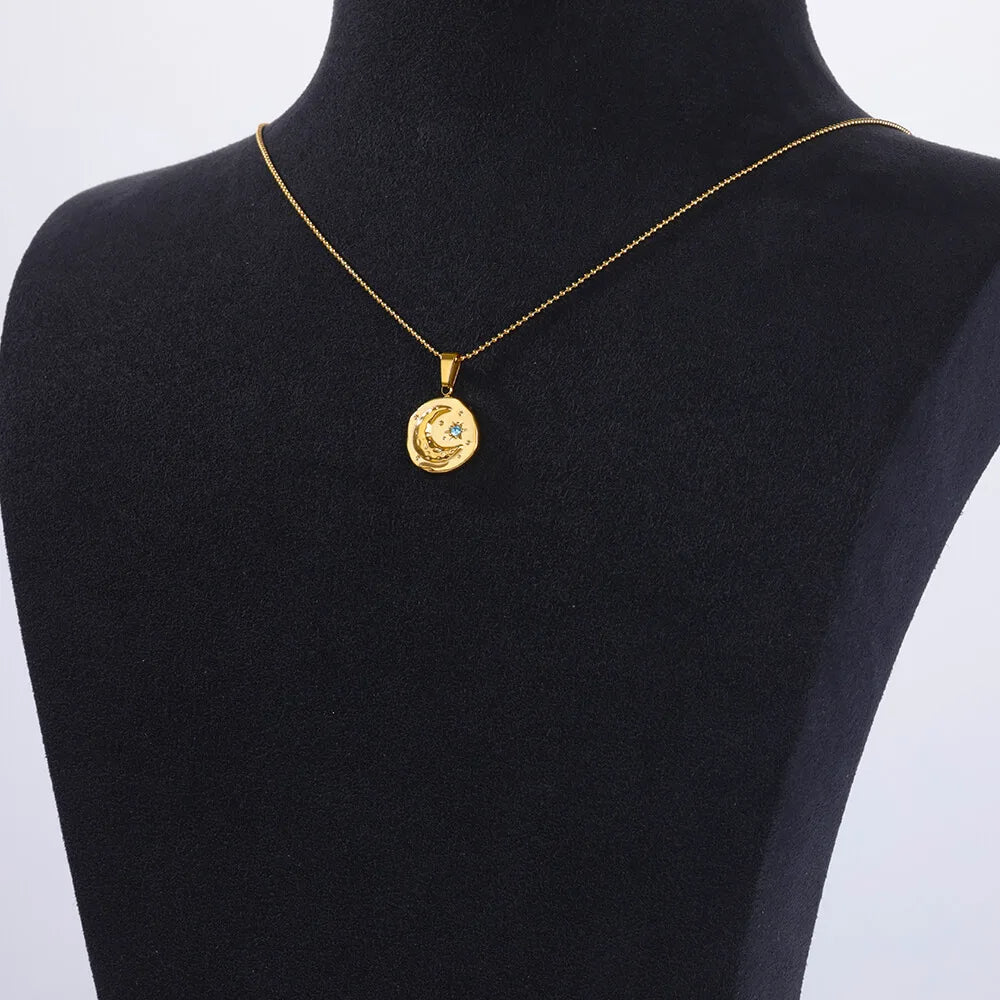 Blue Star Moon Necklace