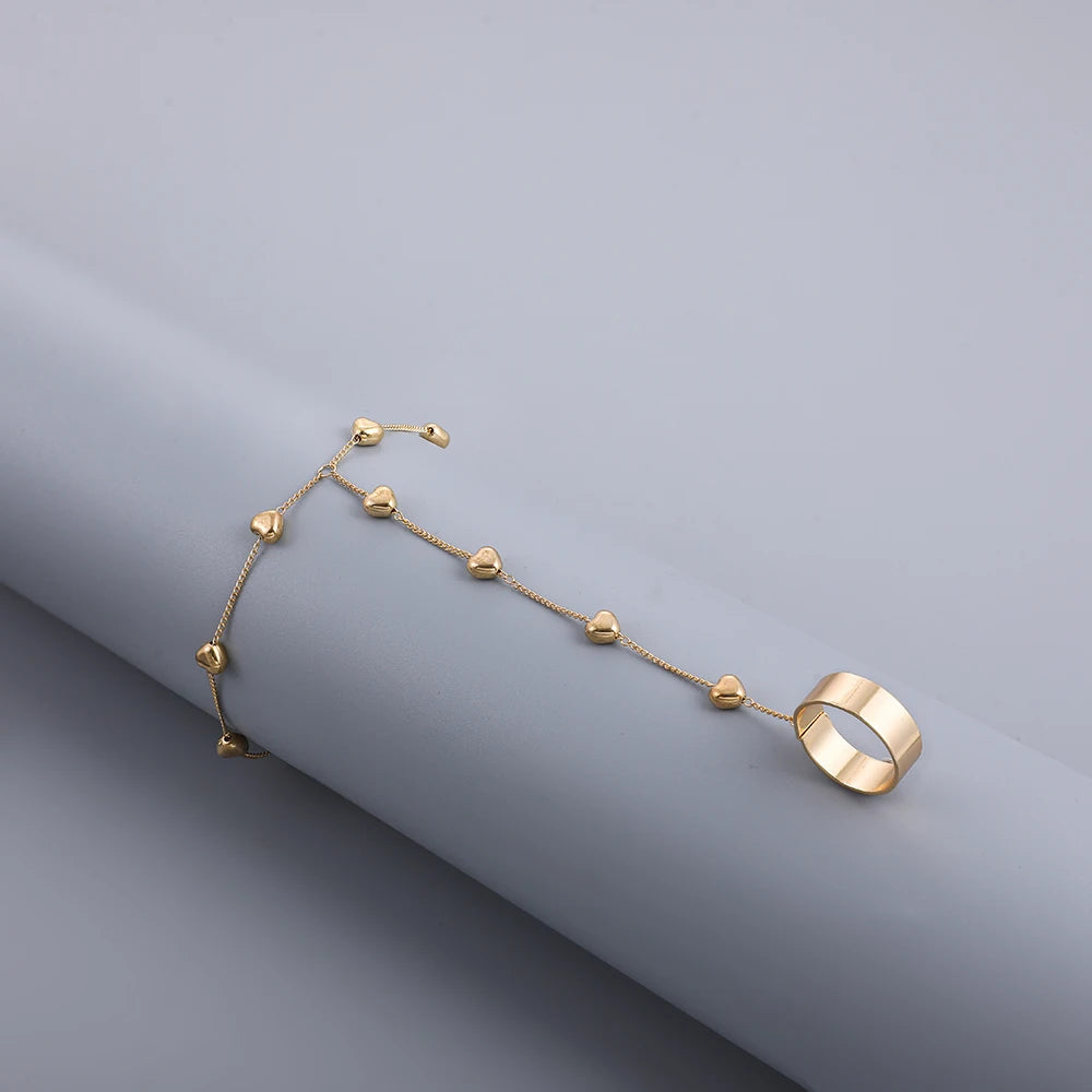 Heart Chain Ring Bracelet