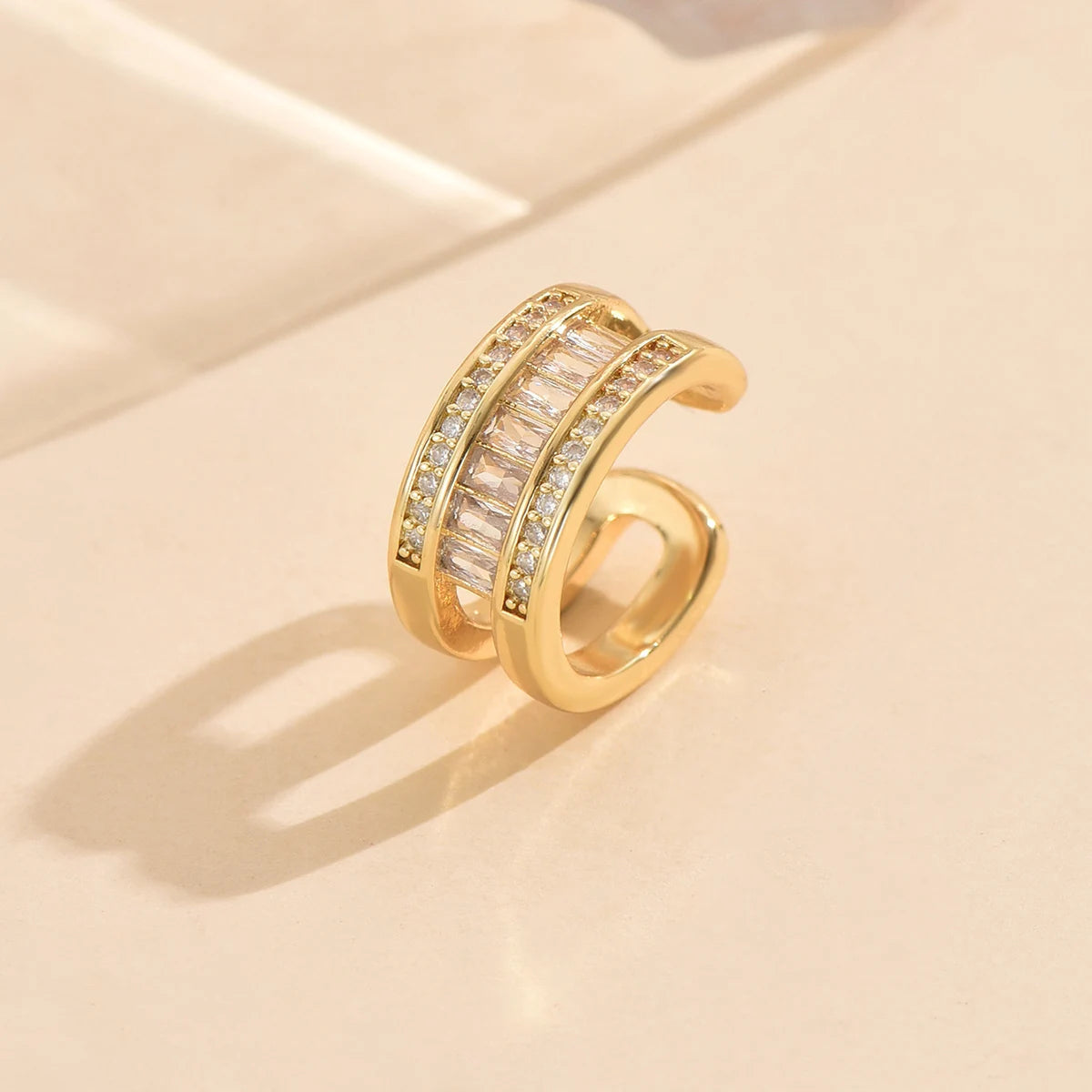 3 PCS Gold Crystal Cuff Earring Set