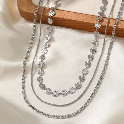 3 PCS Geometric Sunburst & Chain Necklace Set