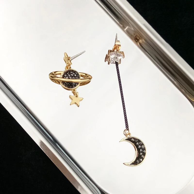 Rhinestone Moon & Star Earrings