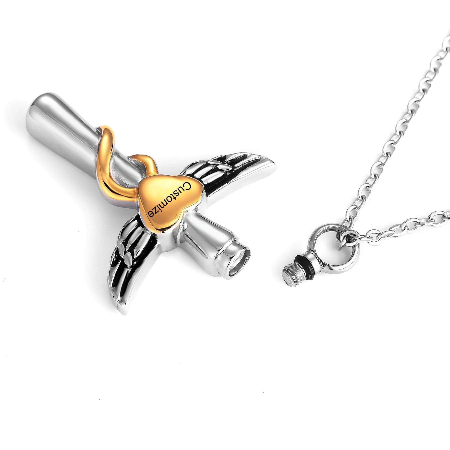 Custom Wings Cross Heart Urn Necklace