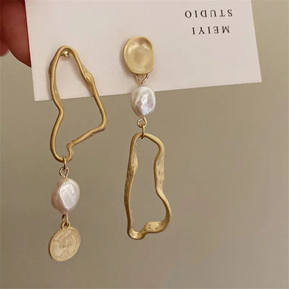 Asymmetric Long Baroque Pearl Earrings