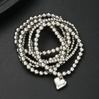7 PCS Silver Heart Charm Beaded Bracelet Set
