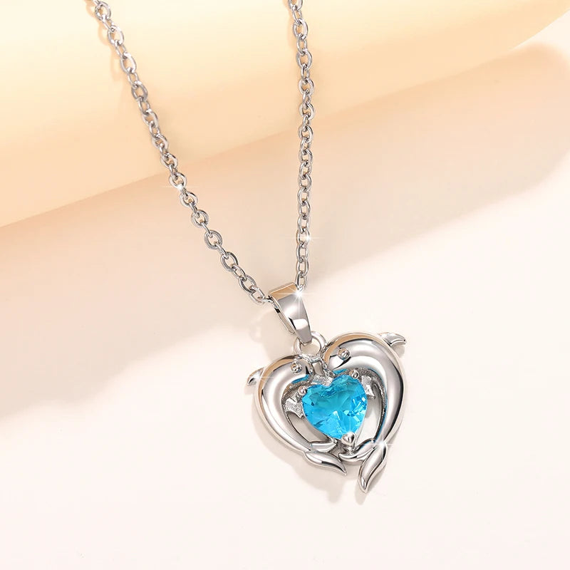 Dolphin Blue Heart Necklace