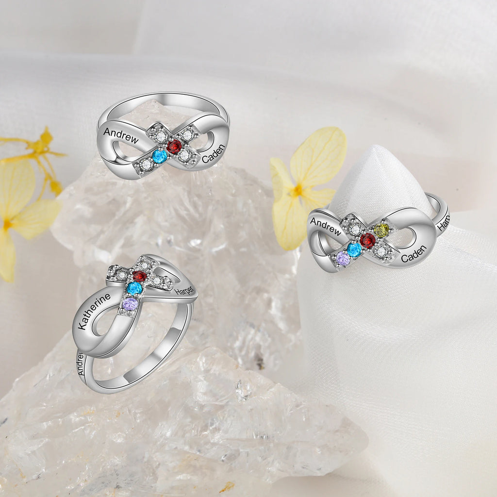 Custom Infinity Cross Birthstone Ring