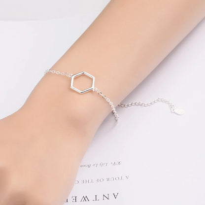 Silver Hexagon Charm Bracelet