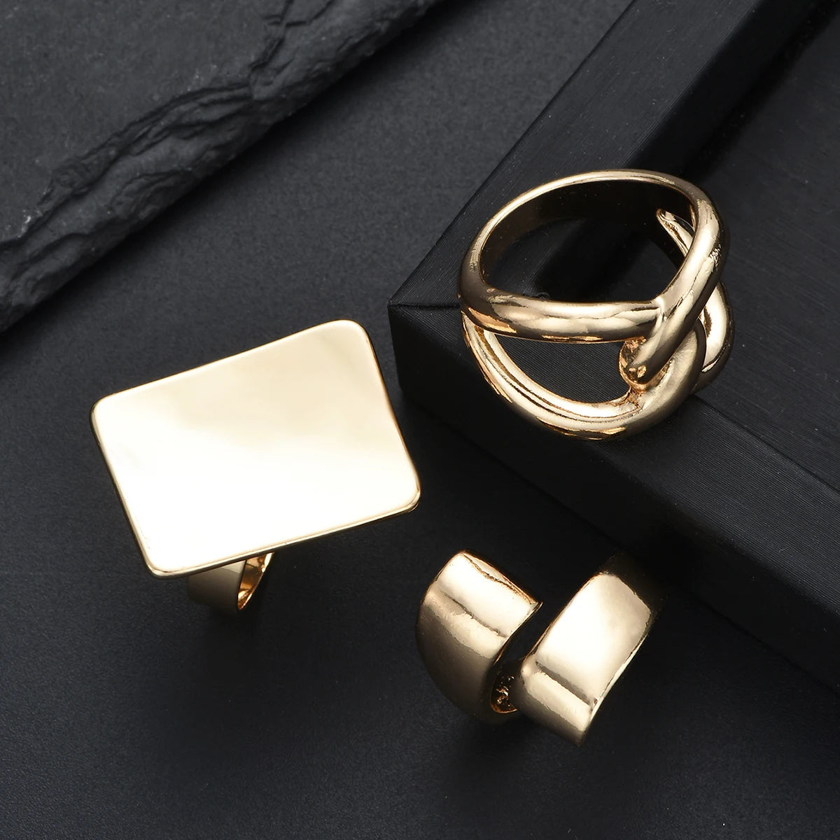 3 PCS Bold Statement Gold Ring Set
