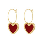 Burgundy Enamel Heart Earrings