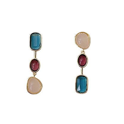 Asymmetric Colorful Gem Earrings