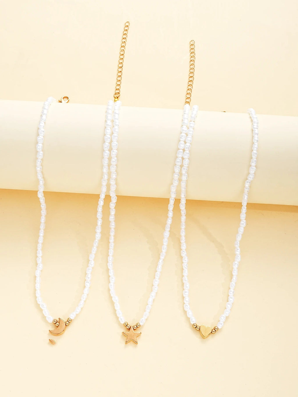 3 PCS Layered Pearl & Charm Necklace Set