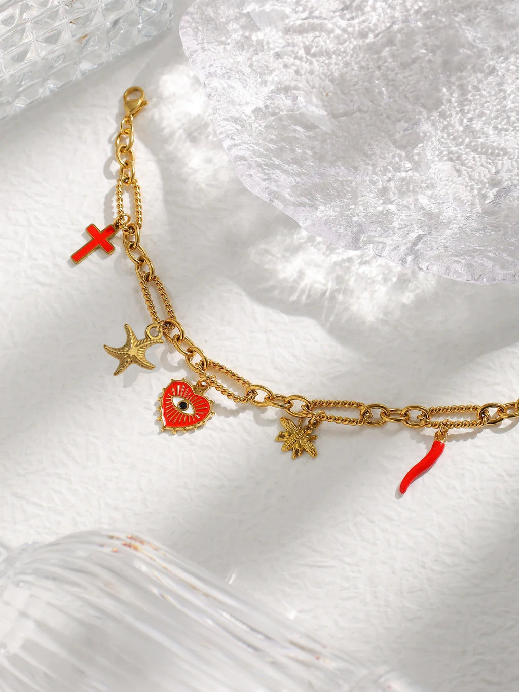 Evil Eye Heart Charm Bracelet
