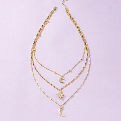 3 PCS Octagonal Star Moon Necklace