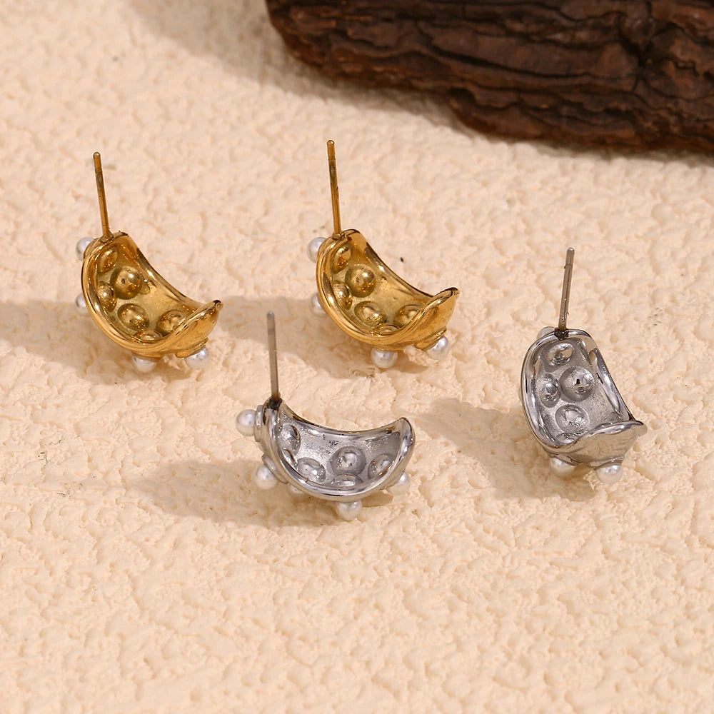 Pearl Crescent Moon Earrings