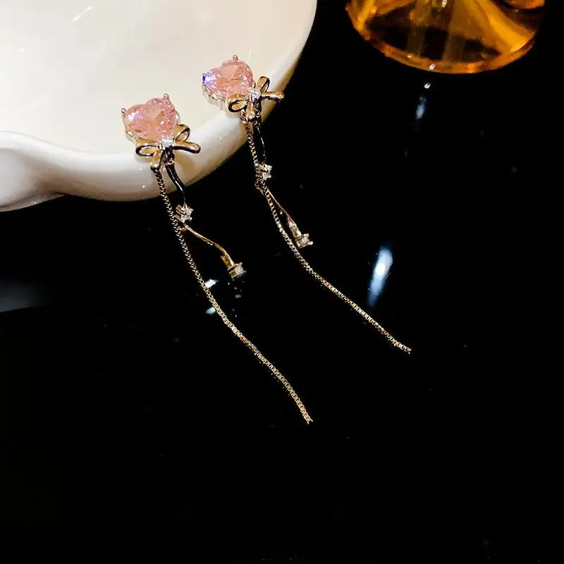 Crystal Heart Bow Earrings
