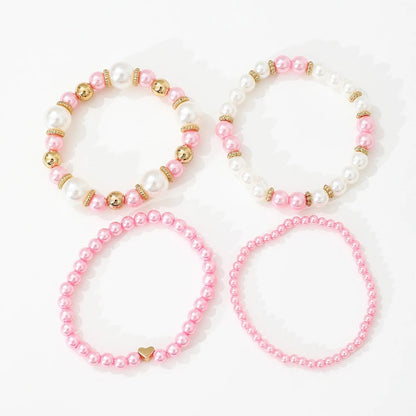 4 PCS White Pearl Beaded Bracelet Set