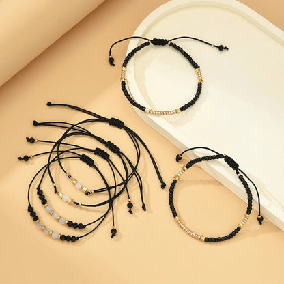 6 PCS Black Beaded Bracelet Set