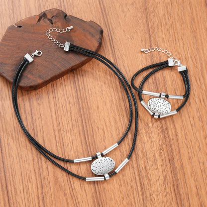 2 PCS Textured Gold Medallion Leather Set