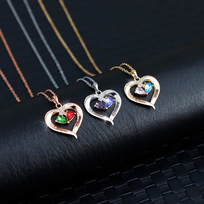 Custom Heart Birthstone Name Necklace