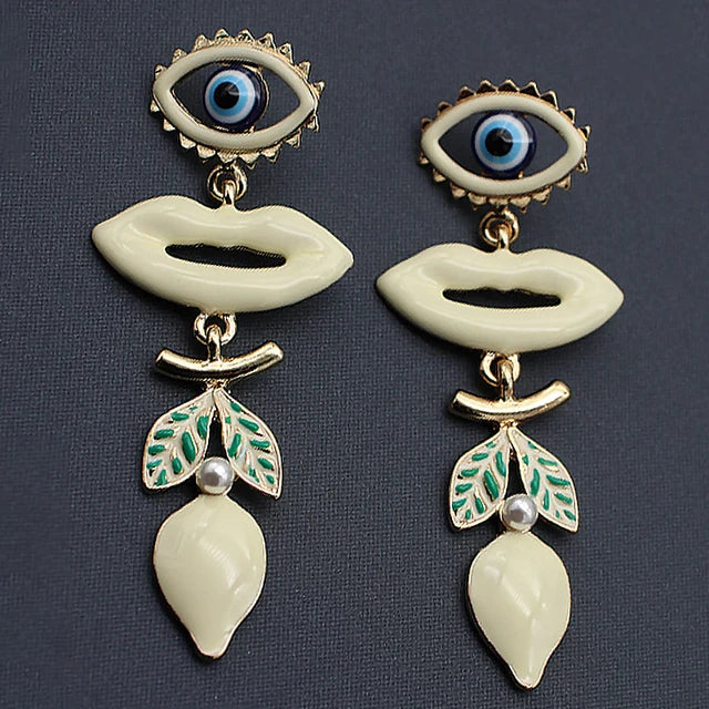 Evil Eye Lemon Lips Earrings