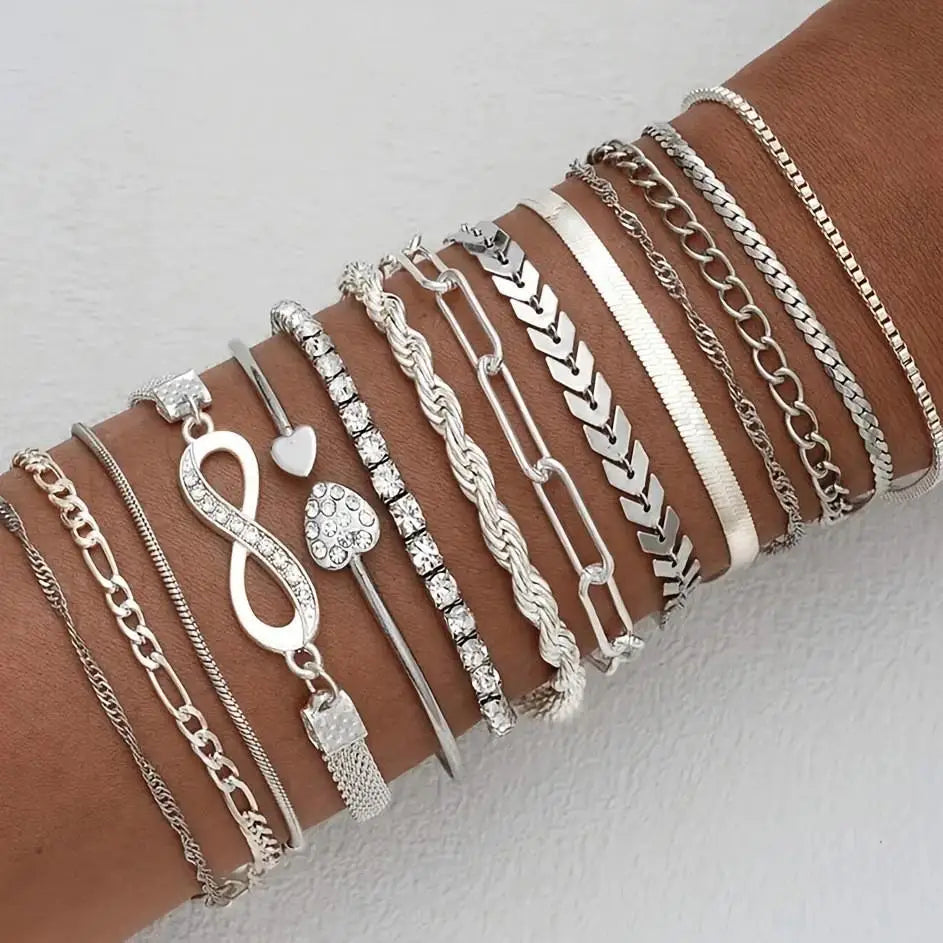 14 PCS Mixed Chain & Charm Bracelet Set
