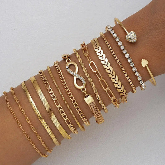 14 PCS Mixed Chain & Charm Bracelet Set