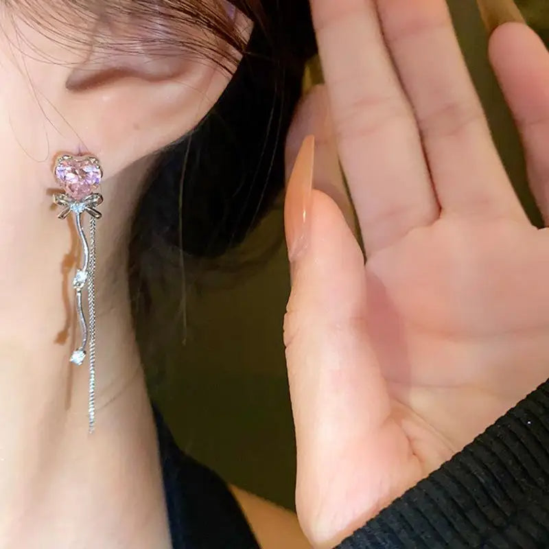 Crystal Heart Bow Earrings