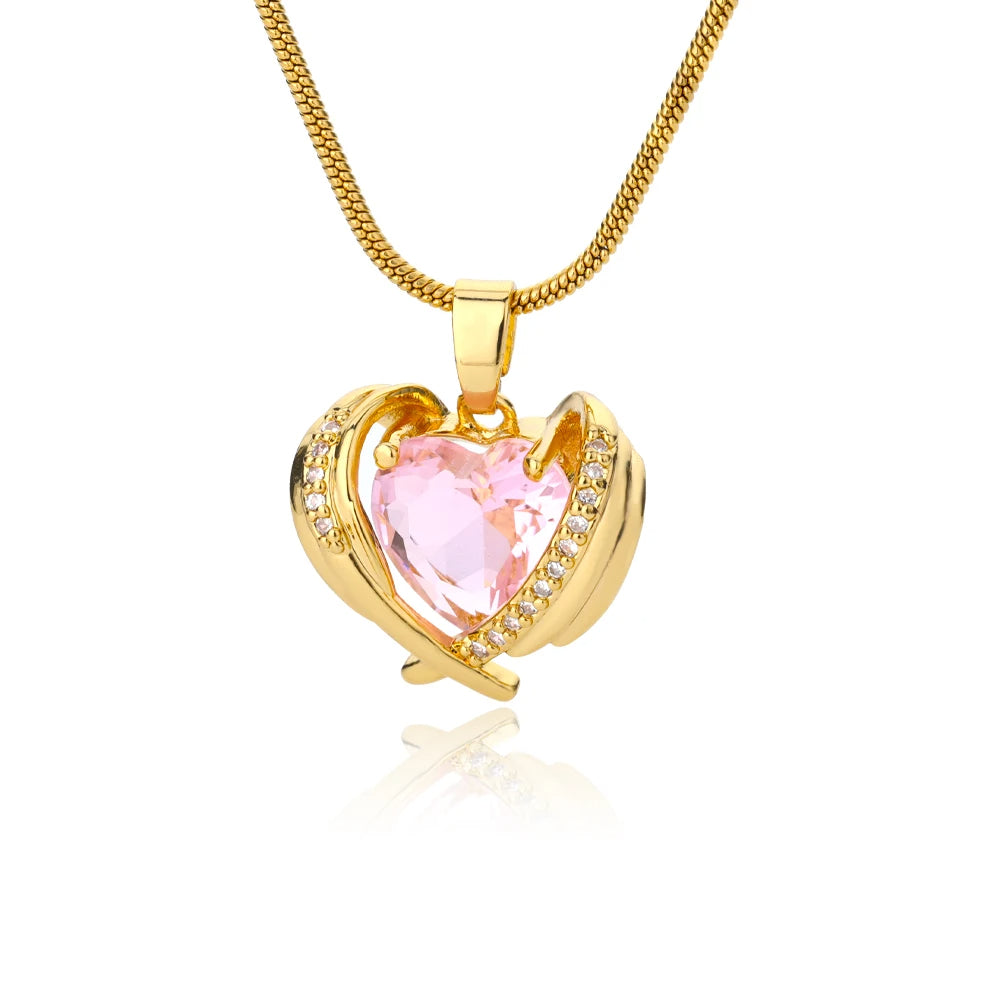 Pink Crystal Heart Wings Ring