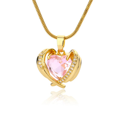 Pink Crystal Heart Wings Ring