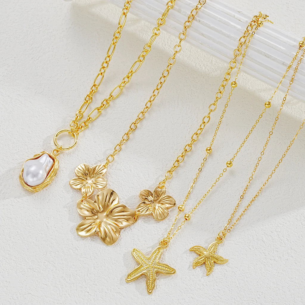 4 PCS Starfish Flower Necklace Set