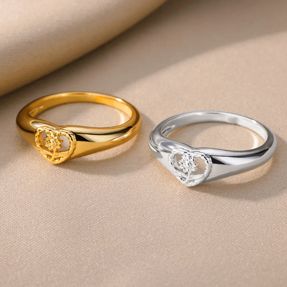Hollow Heart Sunflower Ring