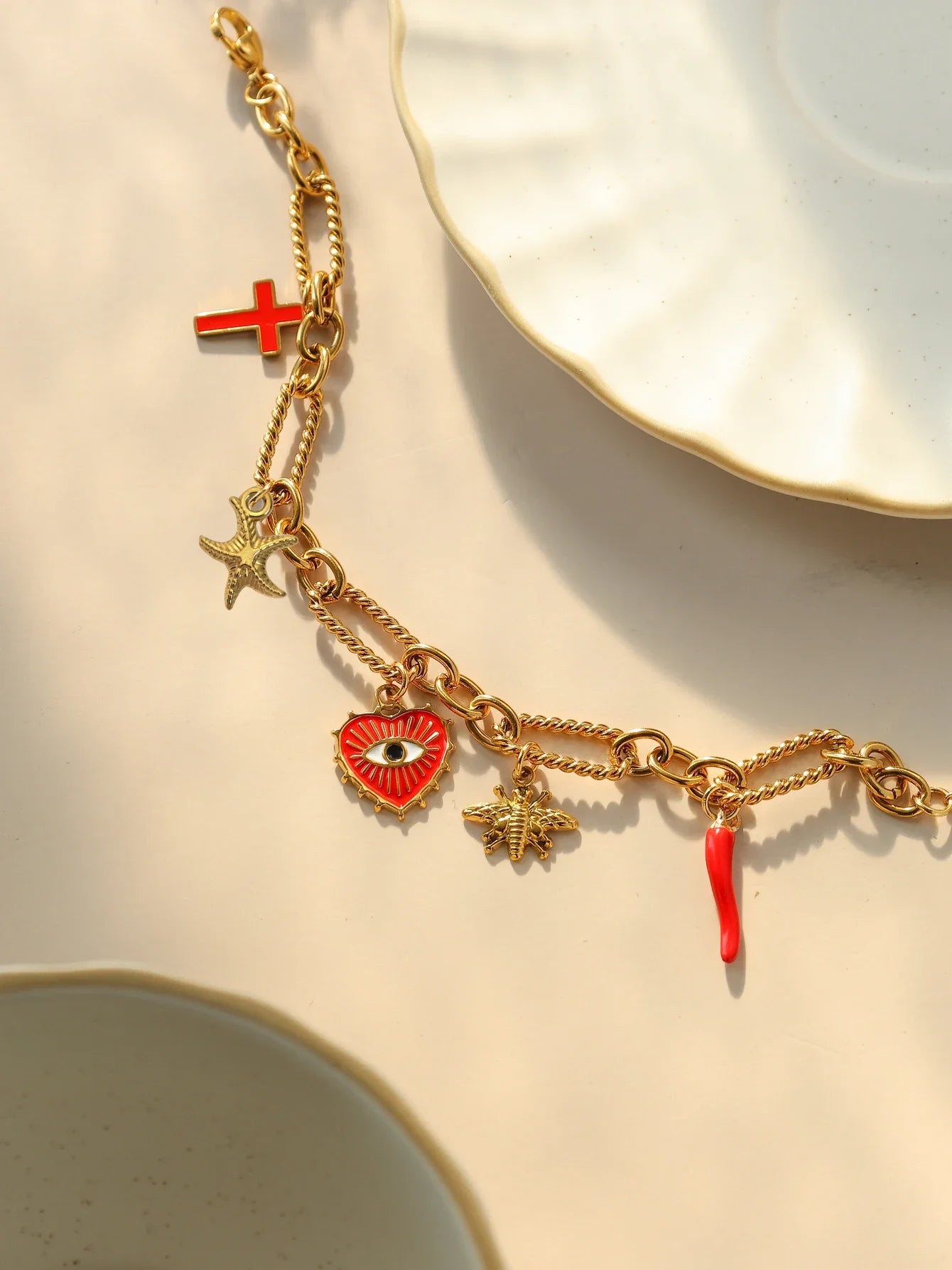 Evil Eye Heart Charm Bracelet
