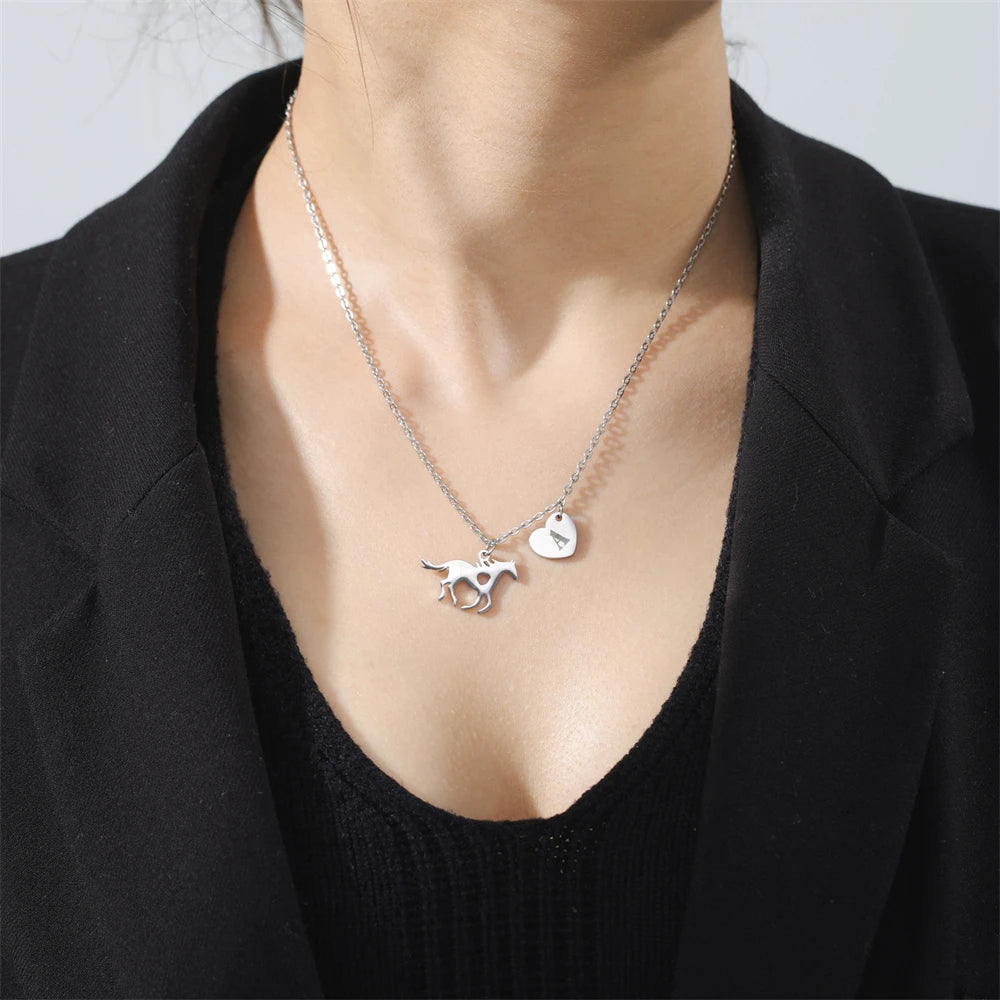 Horse Heart Initial Necklace