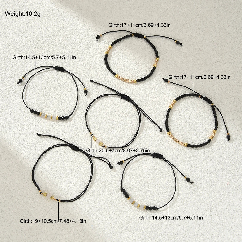 6 PCS Black Beaded Bracelet Set