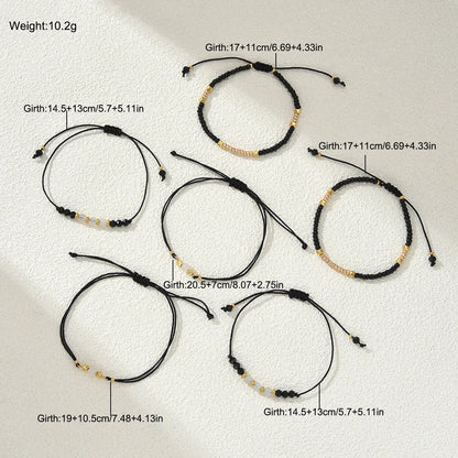 6 PCS Black Beaded Bracelet Set