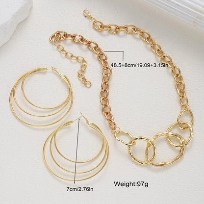Chunky Hammered Link Necklace & Hoop Earring Set