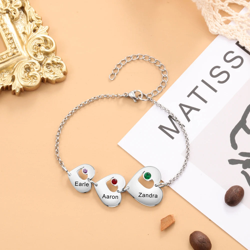 Custom Birthstone Heart Name Bracelet