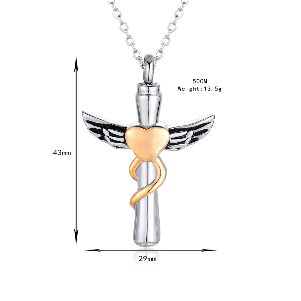Custom Wings Cross Heart Urn Necklace