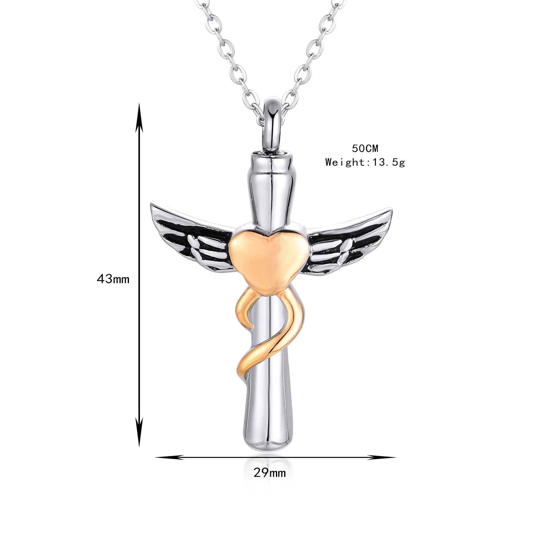 Custom Wings Cross Heart Urn Necklace