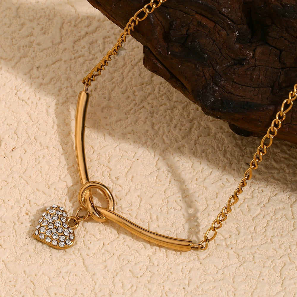 Rhinestone Knot Heart Necklace