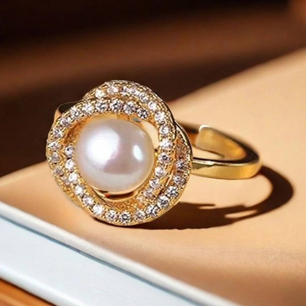 4 PCS Pearl Geometric Necklace, Earrings & Ring Set